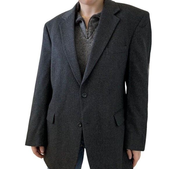 Jose Bank Mens Charcoal Grey Cashmere Dark Academia Blazer Sport Coat 44R - Picture 6 of 10